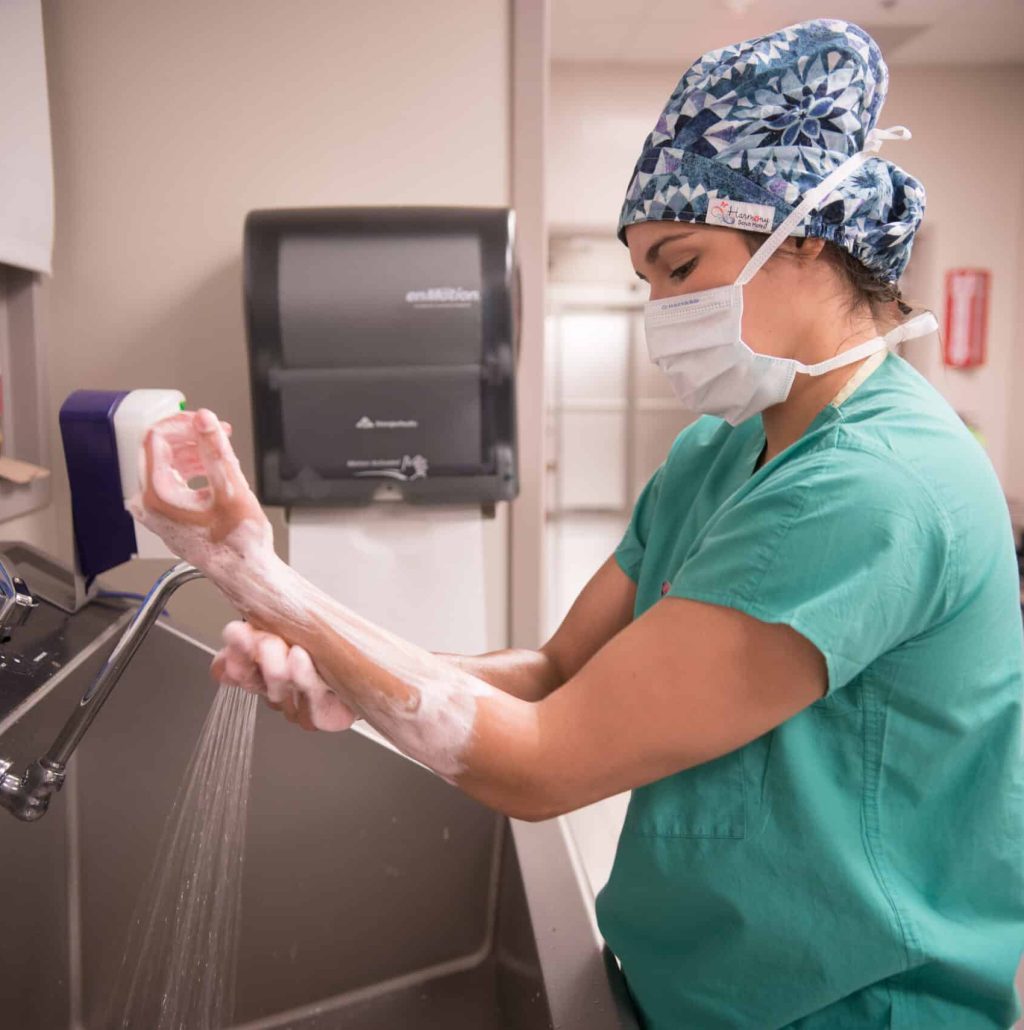 surgeon cleaning hands